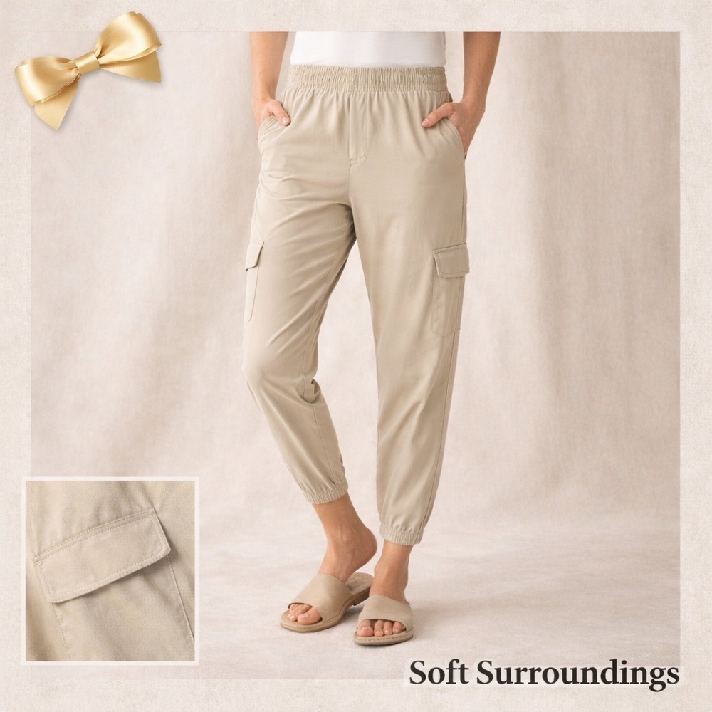 Soft Surroundings Go Lively Jogger Cargo Crop Pants In Bay Leaf Light Beige